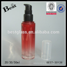 Botella de cristal roja de la loción de la bomba 20/30 / 50ml con el casquillo claro, botellas de empaquetado cosméticas, botella de cristal cosmética del cuidado de piel proveedor
